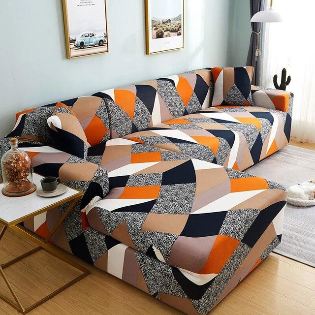 2er-Set elastische Spandex-Ecksofabezüge für L-förmige Sofas, Stretch-Schonbezüge mit Grafikdesign, Mehrfarbig, Breite: 235-300 cm - Bild 1