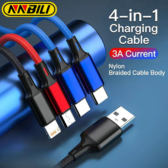 NNBILI 4-in-1 Multi-Ladekabel Schwarz mit Micro-USB und USB-C für iPhone und Android-Geräte - Bild 1