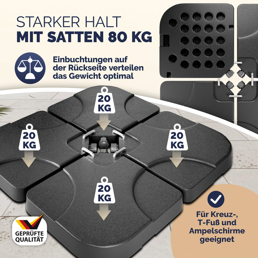 CASARIA 4er-Set Platten für Sonnenschirmständer aus HDPE, B/T/H: 105 x 105 x 7 cm - Bild 2