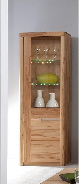Solido Vitrine aus massiver Kernbuche in Braun mit Glastüren und Soft-Close-Funktion - Bild 1