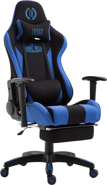 TPFLiving Gaming Bürostuhl Boack aus Stoff mit Fußablage und Armlehnen, Schwarz/Blau, B/T/H: 52 x 58 x 136 cm - Bild 1