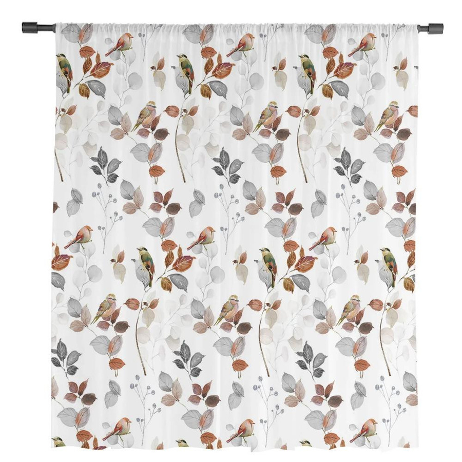 Yiran Furniture Landhausstil Gardine Robin mit Blättermuster aus transparentem Voile, Breite: 135 cm, Höhe: 115 cm - Bild 1