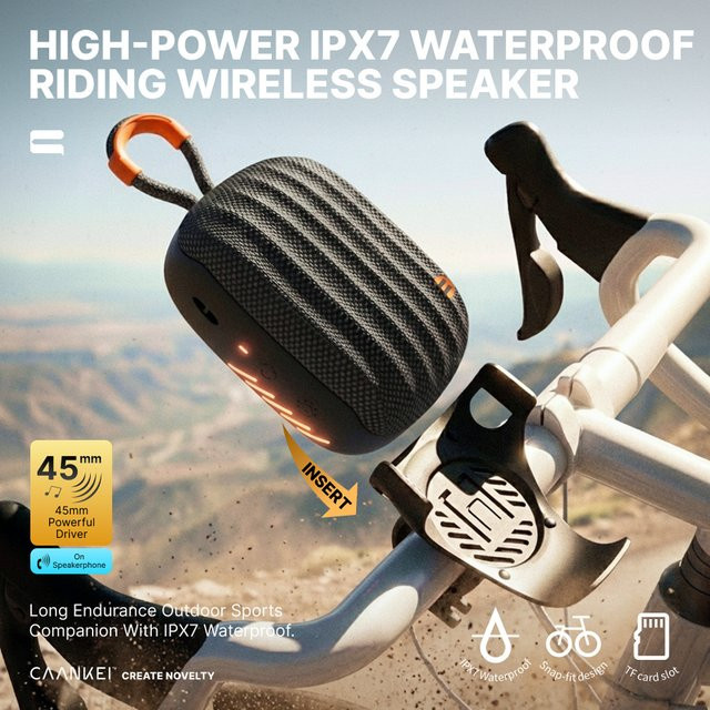 Eye4U Tragbarer Mini-Bluetooth-Lautsprecher mit Fahrradhalterung, IPX7 Wasserdicht, Kabelloser BT5.3 Lautsprecher mit Mikrofon und TWS-Unterstützung, Schwarz - Bild 1