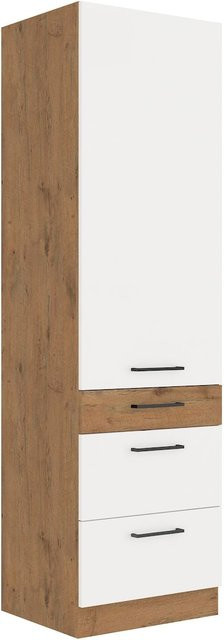 Vigo Hochschrank Lancelot in Weiß Hochglanz und Eiche mit Türen und Innenschubladen, Breite: 60 cm - Bild 1