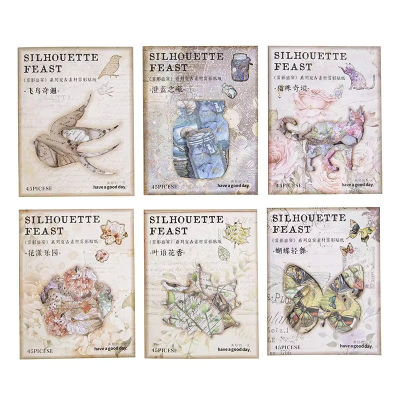 45 Teile Vintage Aufkleber Set aus Washi Papier für Junk Journal und Scrapbooking in Multicolour - Bild 5