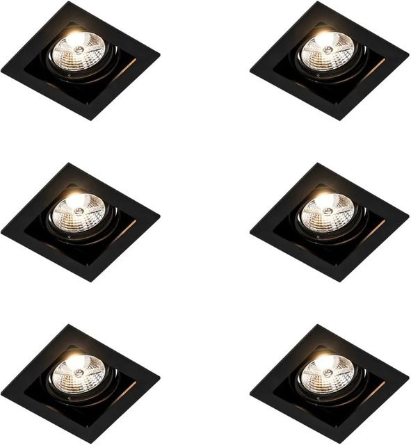 QAZQA Artemis 70 Set mit 6 quadratischen Einbaustrahlern in Schwarz, verstellbar und dimmbar, GU10 - Bild 1
