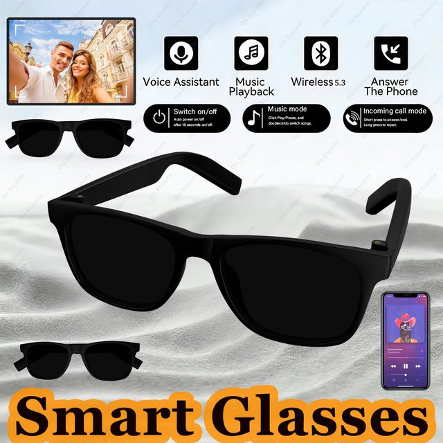 Ola Esporte Smarte Sonnenbrille für Damen und Herren mit Bluetooth, Musikplayer, Sprachassistent und wasserfester Funktion, Farbe: Schwarz - Bild 1
