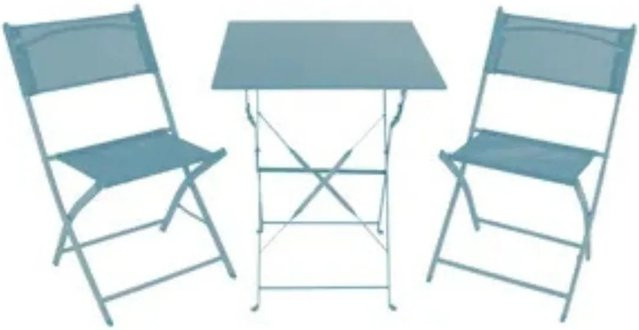 Lex 3-teiliges Bistro Set Sitzgruppe aus Metall in Taubenblau für Garten, Balkon und Terrasse - Bild 1