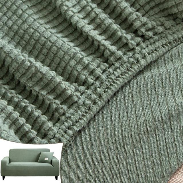 Elastische Jacquard Ecksofa-Abdeckung aus Polarfleece in Grau für 1-Sitzer, Breite: 90-140 cm - Bild 1