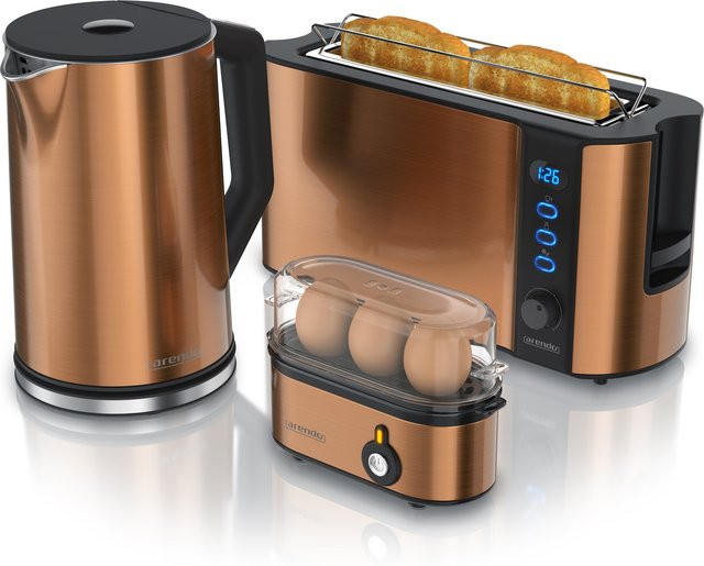 Arendo Frühstücksset in Kupfer bestehend aus Wasserkocher 1,5 l, 2-Scheiben Toaster und 3er Eierkocher - Bild 1