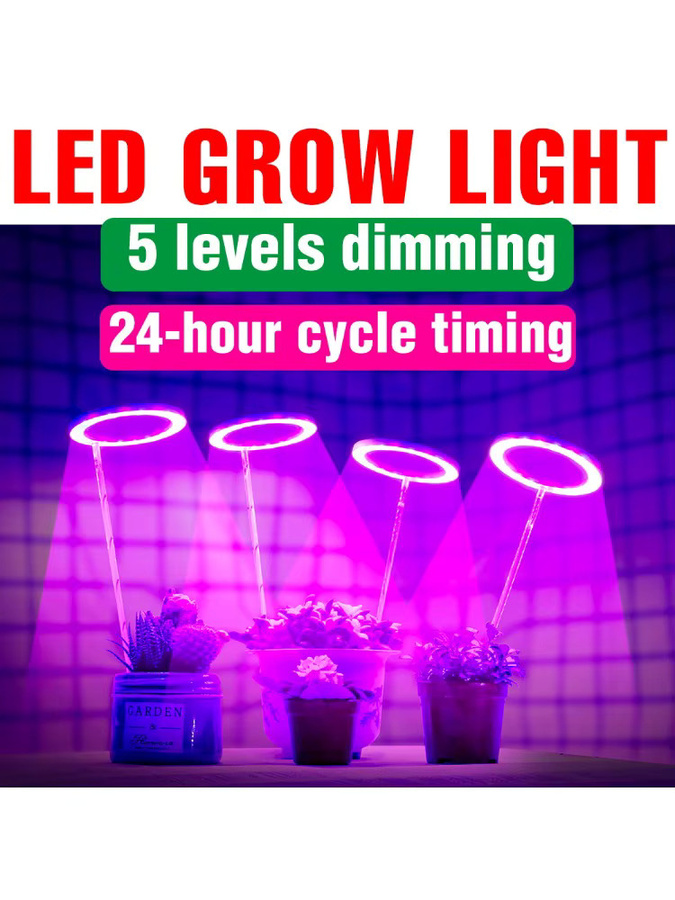 Dimmbares LED-Wachstumslicht mit Vollspektrum, Ringlampe für Zimmerpflanzen, Obst und Gemüse, inklusive 24-Stunden-Timer und USB-Anschluss, Farbe: Weiß - Bild 5