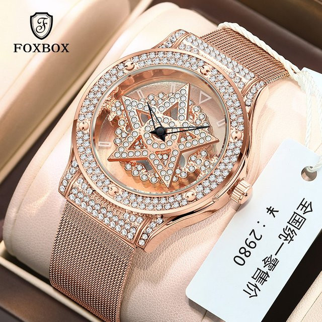 FOXBOX Armbanduhr, Roségold, Diamantbesetzt, Damen - Bild 1