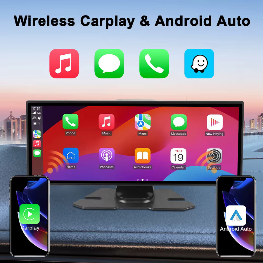 MOCENDO Tragbarer 11,26 Zoll Auto-Videoplayer mit Wireless CarPlay, Android Auto Spiegelverbindung und Bluetooth FM in Schwarz - Bild 2
