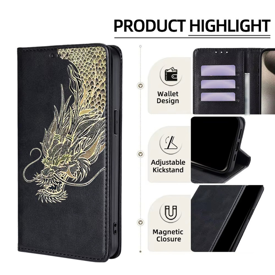 Xiaomi Business Brieftasche Magnetische Flip Case mit Drachen Muster in Braun für Poco C85 C75 C71 C61 C65 C51 C50 Schutzhülle aus Leder - Bild 2