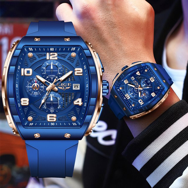LIGE Armbanduhr Quarz, Edelstahl, Silikon, Blau, Herren - Bild 1