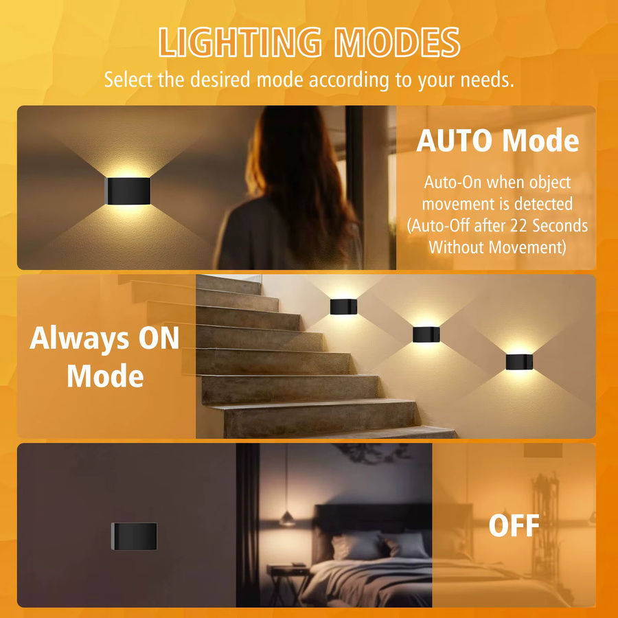 T-SUNRISE Wiederaufladbare LED-Wandleuchte in Schwarz mit Bewegungssensor und Fernbedienung, Warmweiß, Up-and-Down Licht für den Innenbereich - Bild 4