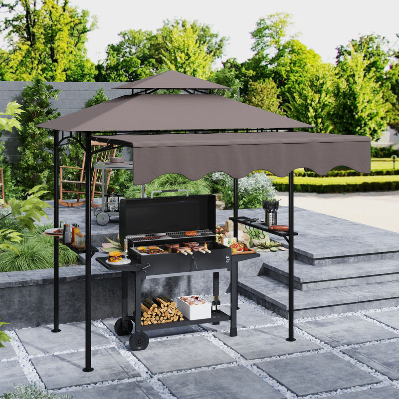 Outsunny Grillpavillon Braun mit Doppelschichtdach und Seitenregalen, B/T/H: 242 x 149 x 248 cm - Bild 2