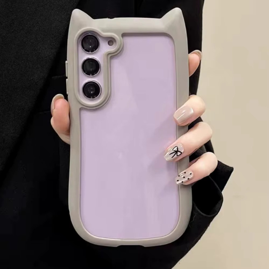 Transparente Silikon Schutzhülle mit Katzenohren für Samsung Galaxy S26 Ultra, S25, S24 und S23 in Purple - Bild 1