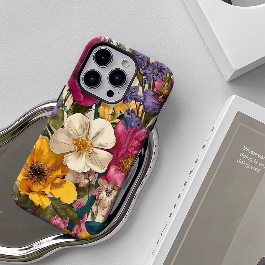 Potdemiel Handyhülle mit Blumenmuster für iPhone 17 16 15 14 13 Pro Max Plus, robuste ein- oder doppelschichtige Magnet-Hülle, Multicolor - Bild 5