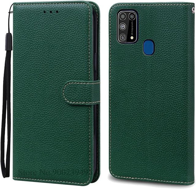 Samsung Galaxy M31 Silikon Leder Flip Wallet Hülle in Dunkelgrün - Bild 1