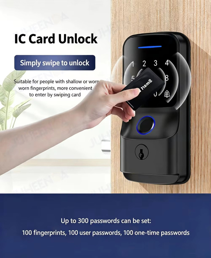 Tuya Smart Türschloss in Schwarz mit Fingerabdruck, Passwort, RFID-Karte und App-Steuerung via BLE WiFi - Bild 4