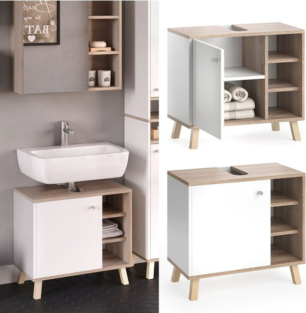 Vicco Waschtischunterschrank Senyo Weiß/Sonoma B/T: 60 x 54 cm - Bild 1