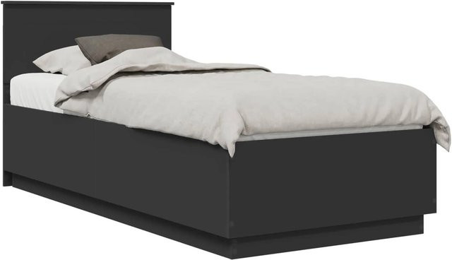 vidaXL Bettrahmen mit Kopfteil und USB-Ladeanschluss in Schwarz, modern, aus Holzwerkstoff, B/T/H: 90 x 200 cm - Bild 1