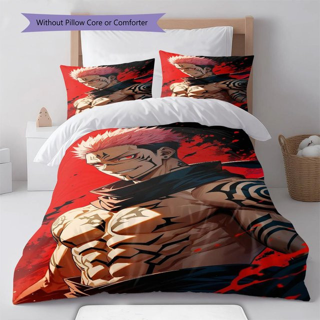 Jujutsu Kaisen Bettwäsche Set aus Polyester mit Deckenbezug und Kissenbezug in Rot, B/H: 135 x 200 cm - Bild 1