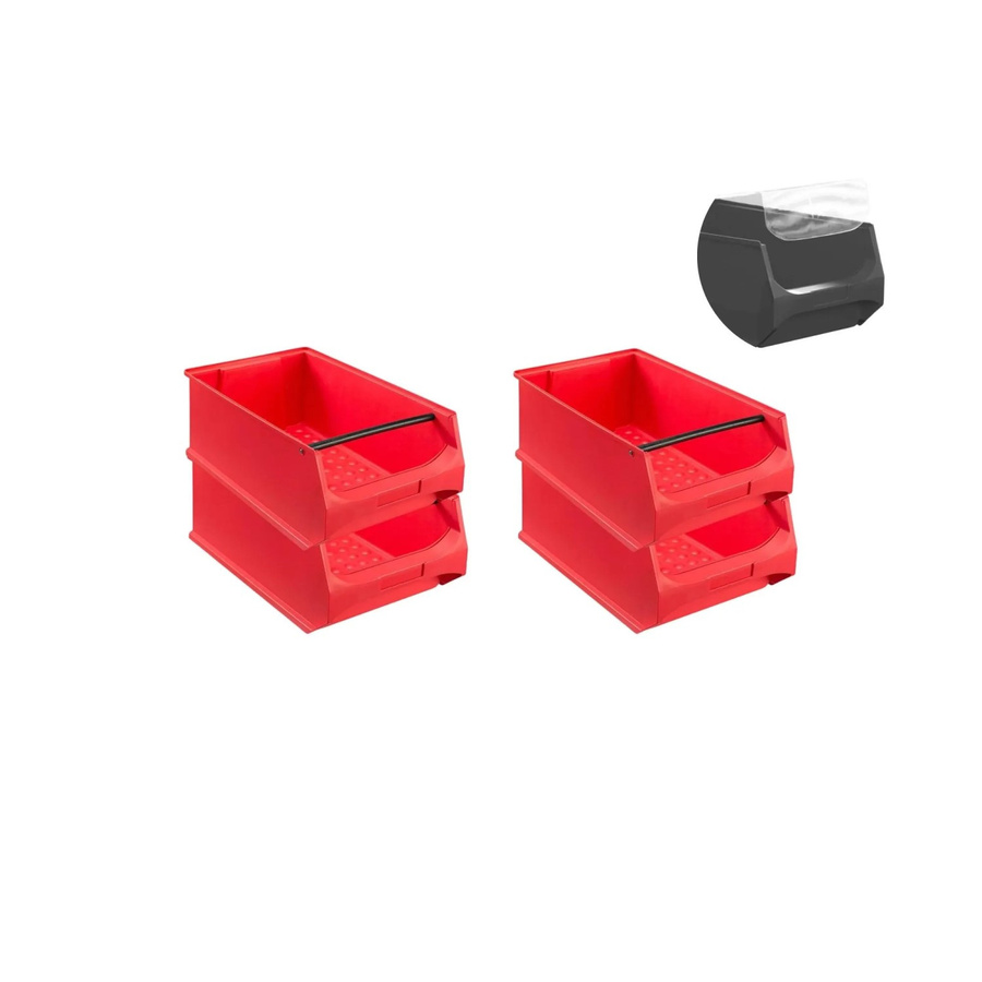 PROREGAL SuperSparSet 4er Pack Rote Sichtlagerboxen mit Griffstange und Abdeckung, H x B x T: 20 x 30 x 50 cm - Bild 2