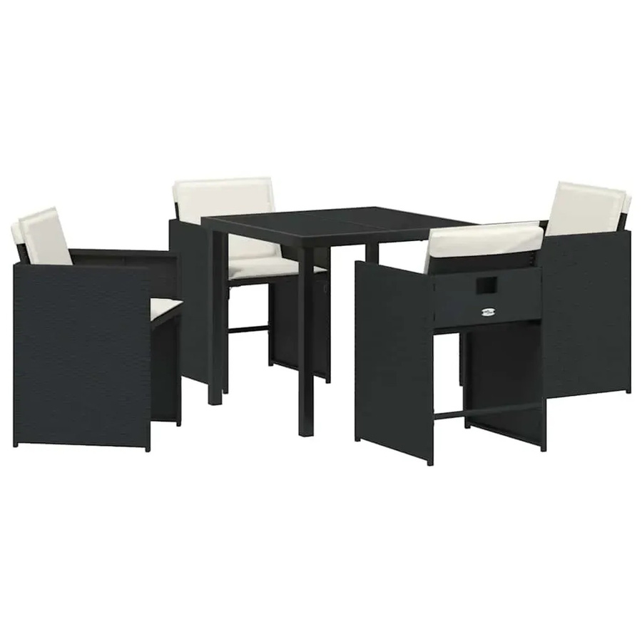vidaXL 5-teilige Garten-Essgruppe aus Poly Rattan in Schwarz mit beigen Kissen für Garten, Terrasse und Balkon - Bild 2