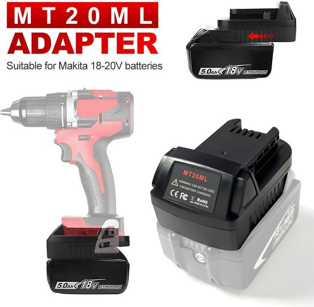 Makita Akku Adapter MT20ML Konverter für Milwaukee 18V Li-Ion Akku Elektrowerkzeuge Schwarz - Bild 1