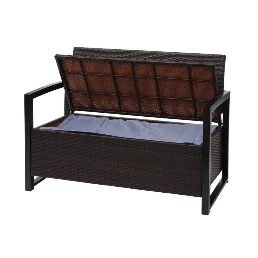 MCW Poly-Rattan 2er Sitzbank F39 als Gartenbank und Truhenbank mit Staufach in Braun mit beigen Kissen, B/T/H: 160 x 57 x 87 cm - Bild 2