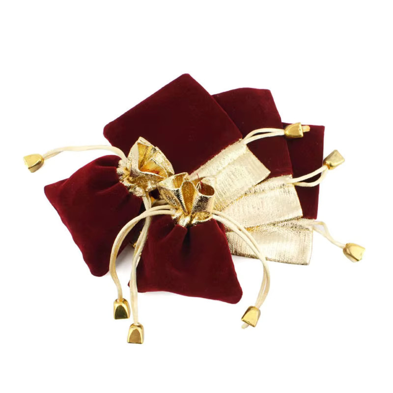 50 Samtbeutel aus Flanell mit Kordelzug für Schmuck und Geschenke in Gold und Rot - Bild 3