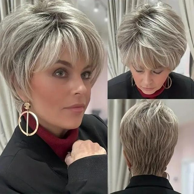 Forence2 Perücke, kurzer grauer lockiger Pony, Damen - Bild 1