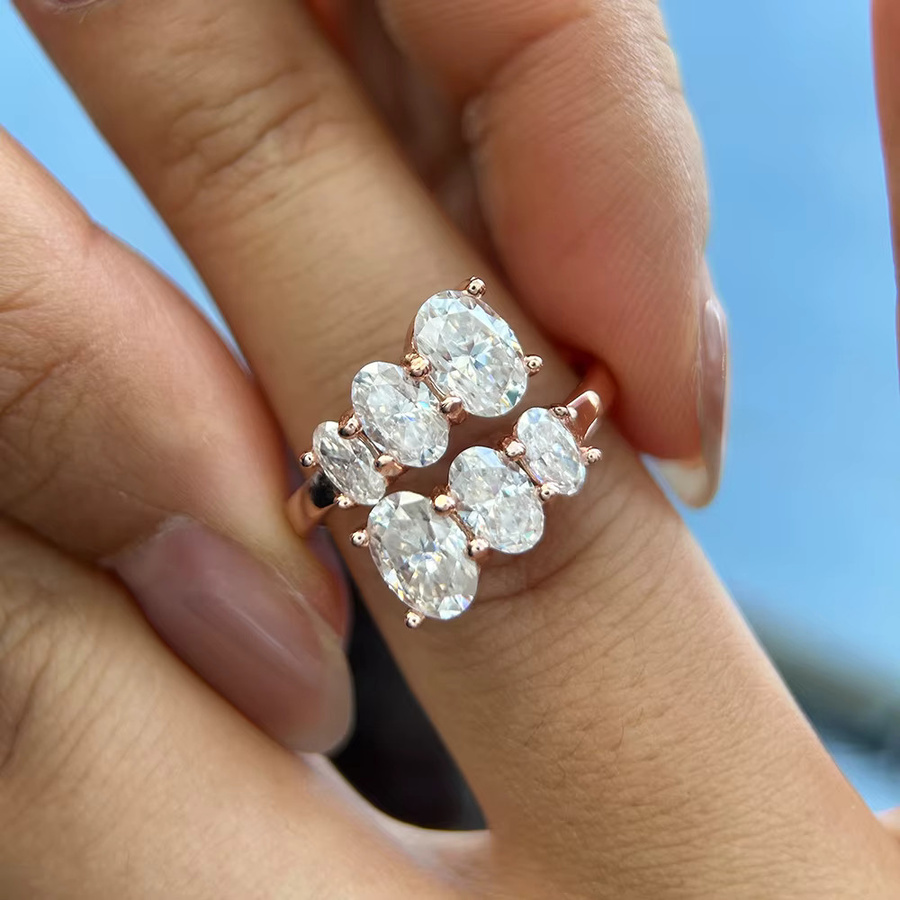 Houtros Verlobungsring, 925 Silber, 18 Karat vergoldet, Moissanit-Diamant, Damen - Bild 4
