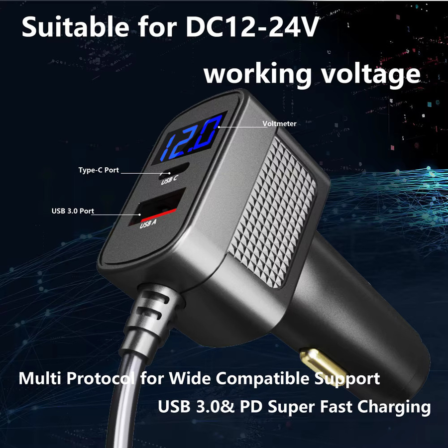 SZKOSTON Auto Power Adapter für Starlink Mini, 12V-24V Schnellladegerät mit Digital Display und 3m Kabel, Schwarz - Bild 4