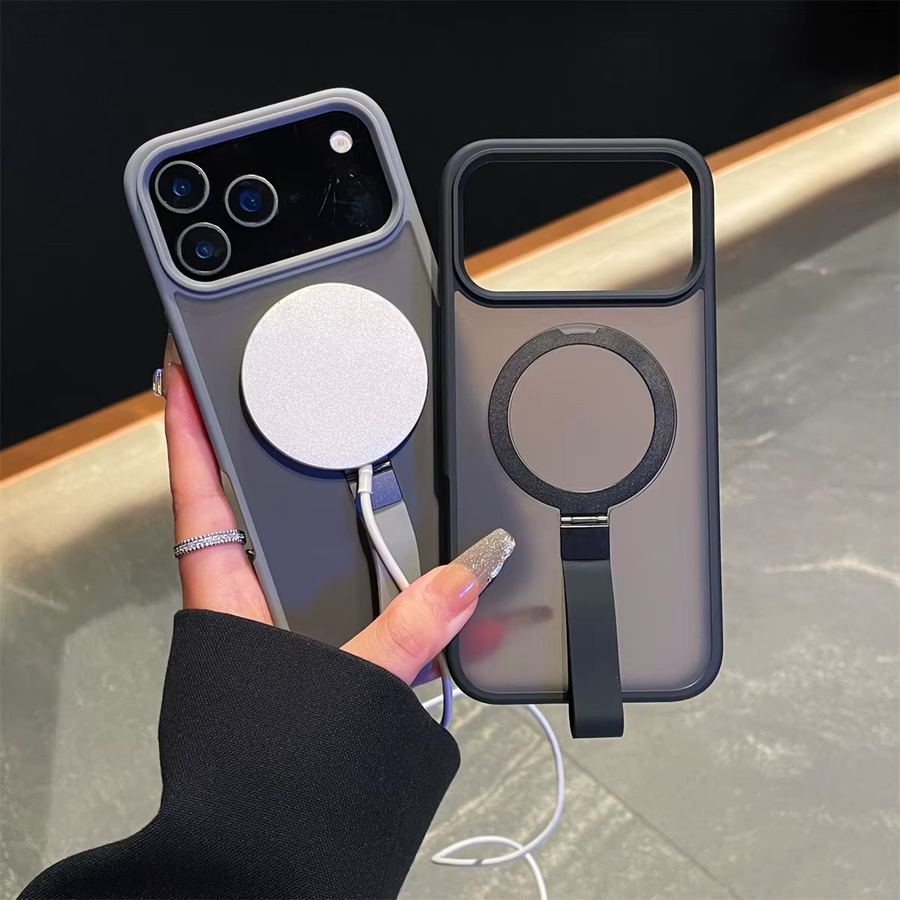 Transparente Handyhülle mit Handgelenkschlaufe und magnetischer Halterung für Apple iPhone 17 Air 16 15 14 13 12 11 Pro Max in Matt-Optik - Bild 1