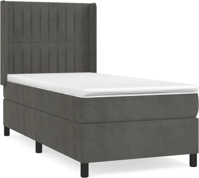 vidaXL Boxspringbett mit Matratze Dunkelgrau B/T/H: 80 x 200 cm, Hybrid-Design mit Taschenfederkern und Samtbezug - Bild 1