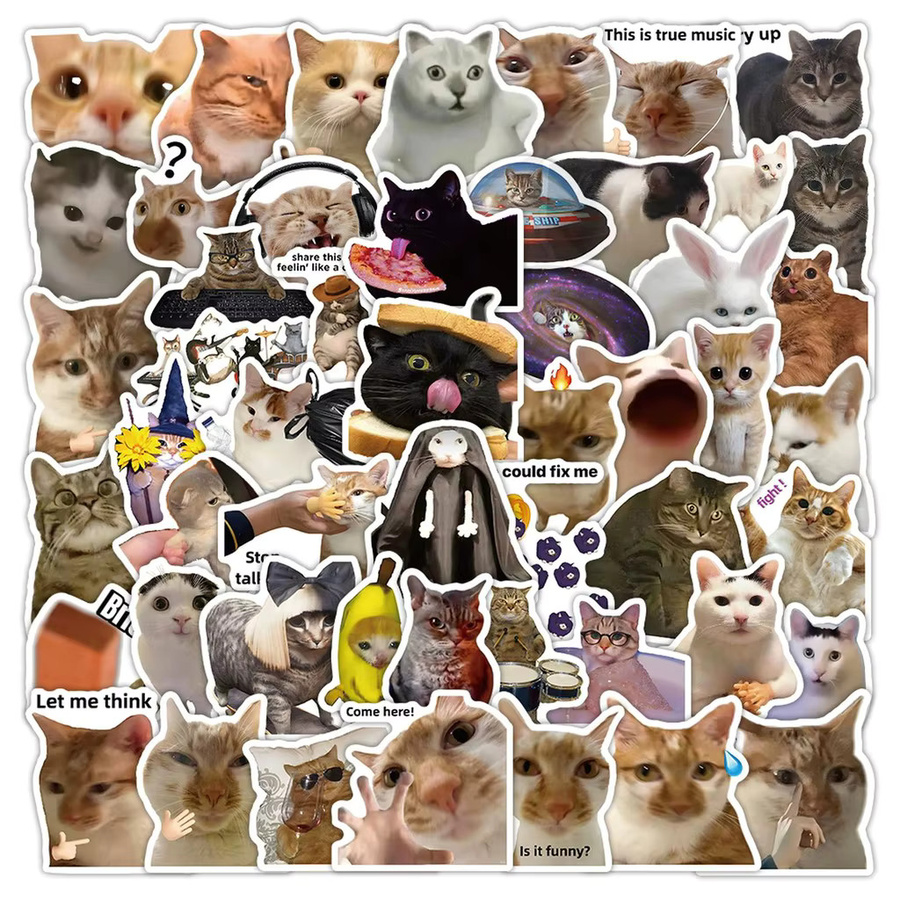 56 Stück Kawaii Cat Meme Sticker Set von AnimeWorlds Store, wasserfeste UV-beschichtete Aufkleber in Multicolour für Journaling und Geräte - Bild 3