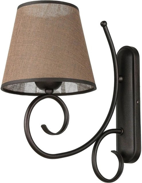 Licht-Erlebnisse Wandleuchte aus Metall und Stoff in Braun im Landhausstil, Höhe: 35 cm - Bild 1