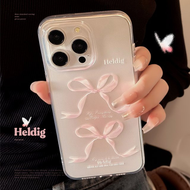 IQPEA Stoßfeste iPhone Hülle mit rosa Schleife in Transparent für iPhone 7 bis iPhone 15 Pro Max - Bild 1
