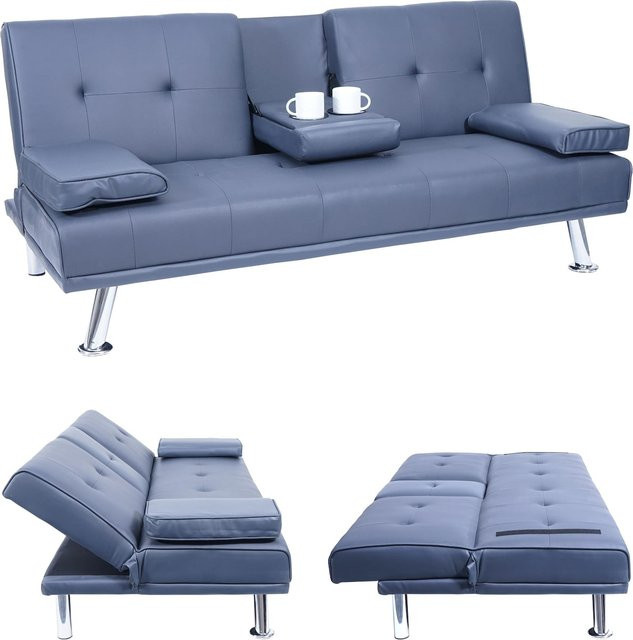 MCW 3er-Sofa F60 Schlafsofa aus Kunstleder in Dunkelblau mit Schlaffunktion, Breite: 166 cm, Tiefe: 97 cm, Höhe: 81 cm - Bild 1