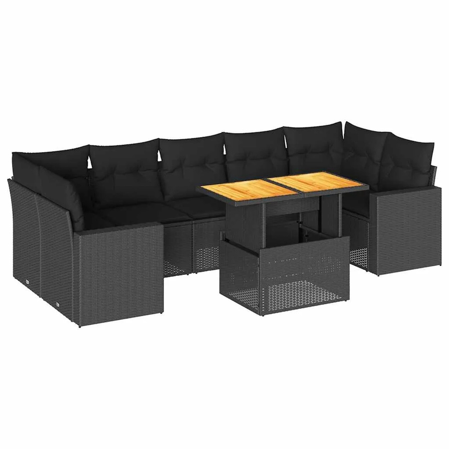 vidaXL 8-teilige Garten-Sofagarnitur in L-Form aus schwarzem Poly-Rattan mit Kissen und pulverbeschichtetem Stahlrahmen - Bild 2