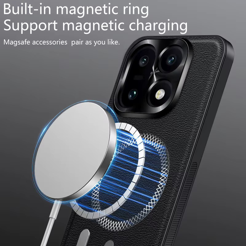 MagSafe Stoßfeste Handyhülle aus mattem Leder für OnePlus 15 in Schwarz - Bild 3