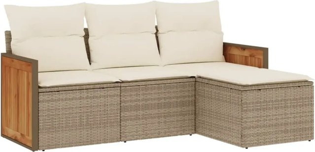 vidaXL 4-teilige Garten-Sofagarnitur aus Poly-Rattan in Beige mit Kissen und pulverbeschichtetem Stahlgestell - Bild 1