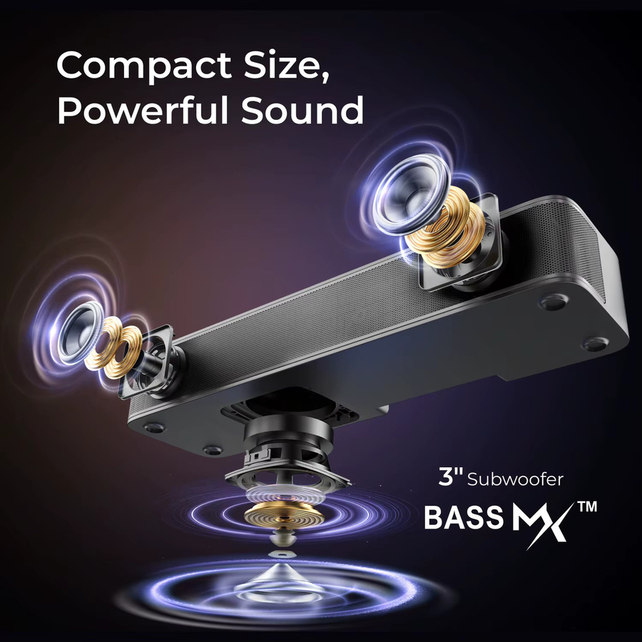 ULTIMEA 2.1-Kanal Kompakte Soundbar in Schwarz mit App-Steuerung und integriertem 3-Zoll Subwoofer für TV und PC-Gaming, Breite: 120 cm - Bild 3