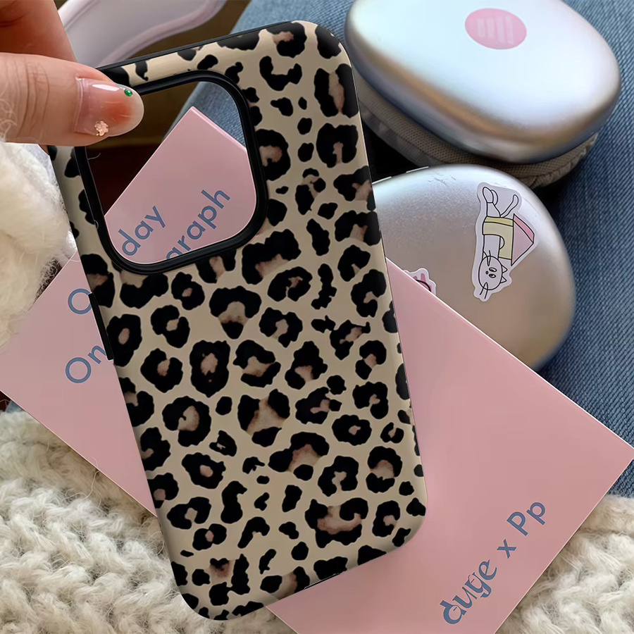 Handyhülle mit Leopardenmuster für Apple iPhone 11 bis iPhone 17 Pro Max Plus in Multicolour mit doppelschichtiger Rückseite - Bild 5