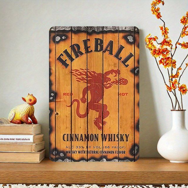 Vintage Fireball Cinnamon Whiskey Metallschild als Wandkunst für Bar und Zuhause, Breite: 20 cm, Höhe: 20 cm - Bild 1