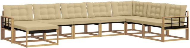 vidaXL Outdoor-Sofagarnitur L-Form aus Akazienholz mit 8 Kissen in Weiß und Beige - Bild 1