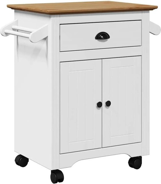 vidaXL Küchenwagen BODO in Weiß und Braun aus Kiefernholz und Metall im rustikalen Design, B/T/H: 72 x 45 x 80 cm - Bild 1